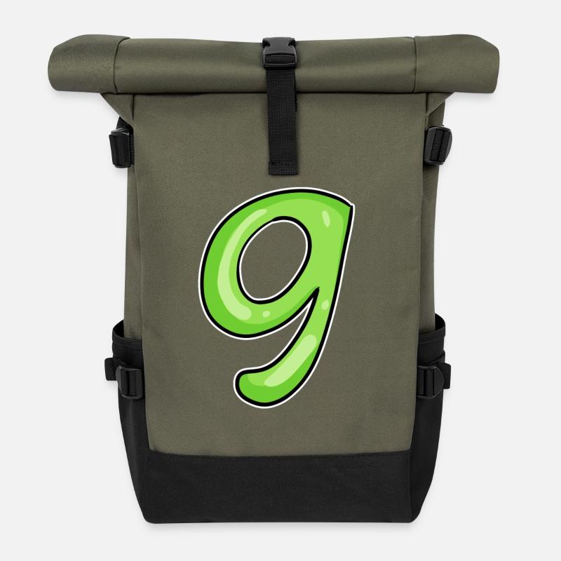 Numéro 9 - Neuf - 9 Motif Vert Vert Clair - Sac à dos roll top - olive/noir