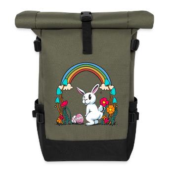 Osterhase Ostereier Regenbogen Kind Kinder Hase - Rolltop Rucksack - Olive/Schwarz - Vorne