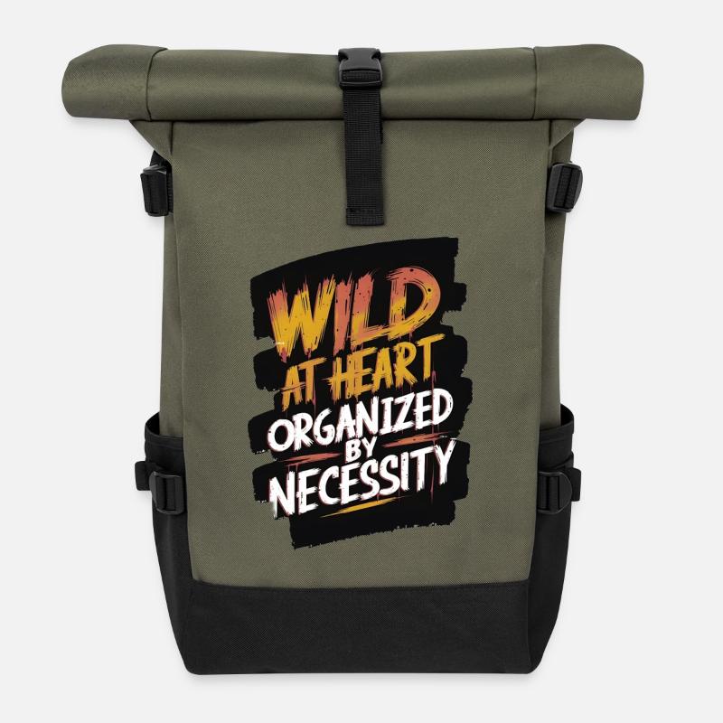 Funny Geek Quote Wild Heart - Roll Top Backpack - olive/black