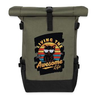 Coole Katze mit Sonnenstrahlen und Sonnenbrille - Rolltop Rucksack - Olive/Schwarz - Vorne