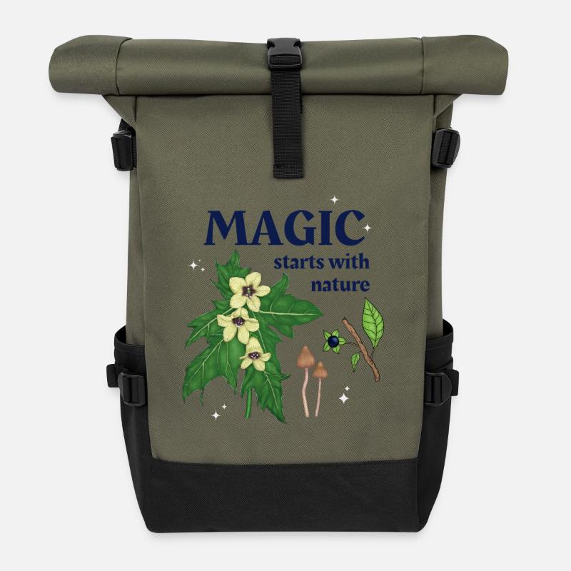 Nature magic on a T-shirt - Roll Top Backpack - olive/black