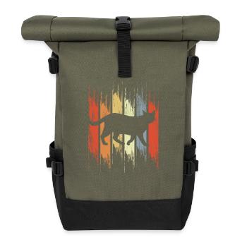 Cat in vintage look - Roll Top Backpack - olive/black - Front