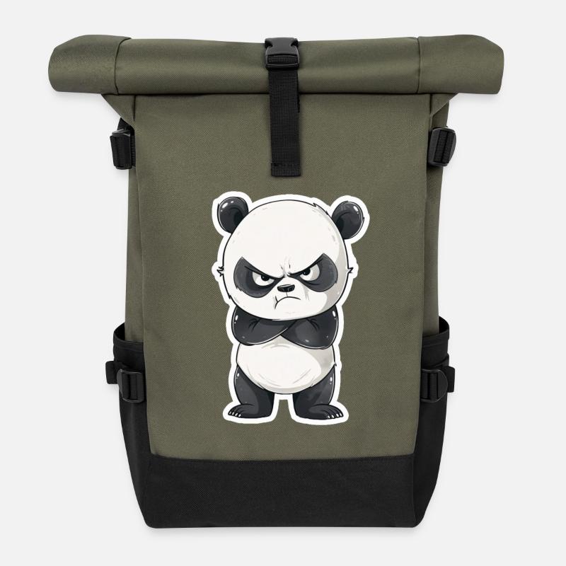 Böse schauender Panda Zoo süßer Panda - Rolltop Rucksack - Olive/Schwarz