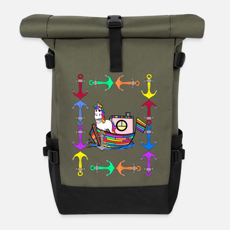 Regenbogen Einhörner Regenbogenfahne LGBT - Rolltop Rucksack - Olive/Schwarz