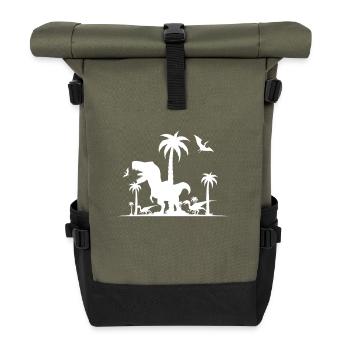 Dinosaurier T-Rex im Urwald - Rolltop Rucksack - Olive/Schwarz - Vorne