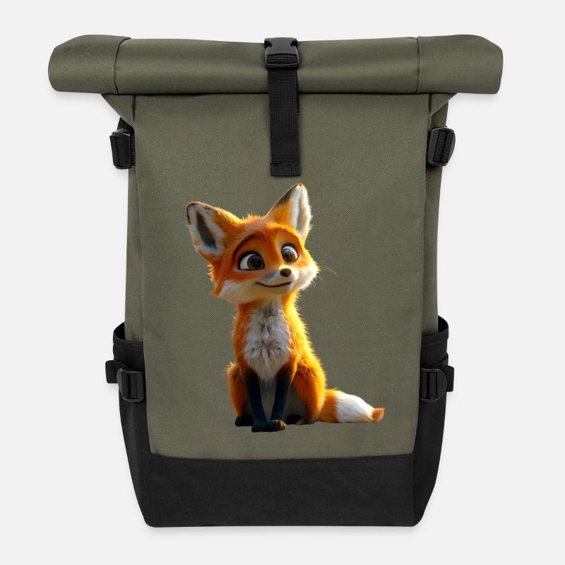Renard J’aime les renards Renard roux Renard mignon sauvage - Sac à dos roll top - olive/noir
