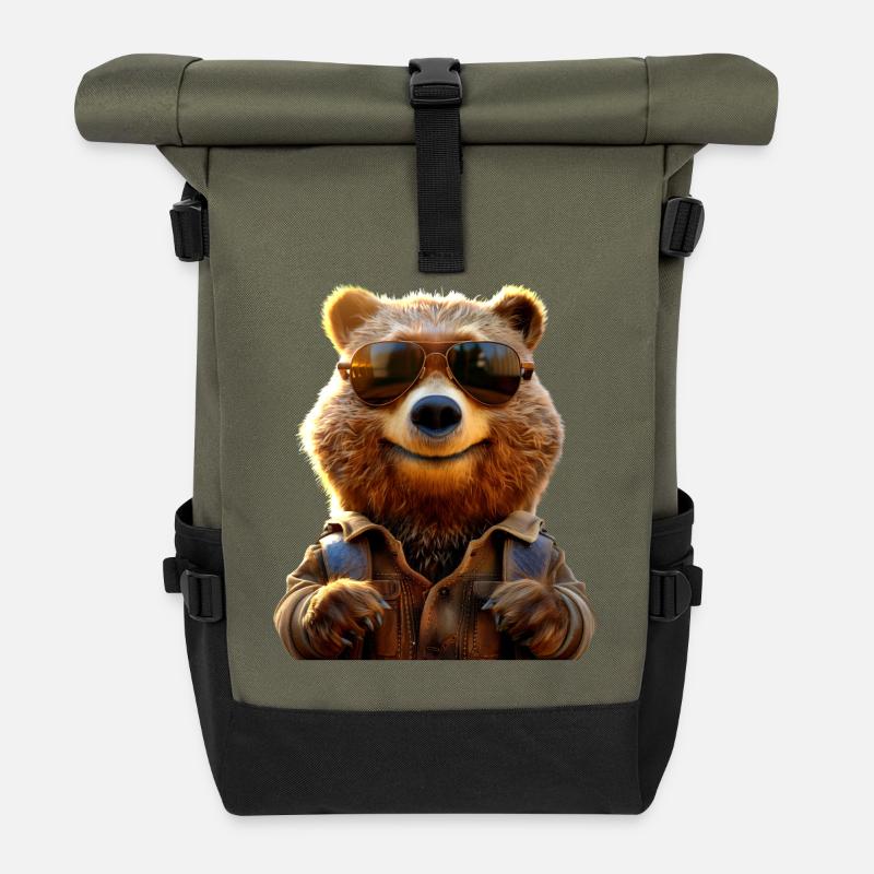 Braunbär Grizzly Bär Bärenbrüder Papa Wilde Bären - Rolltop Rucksack - Olive/Schwarz