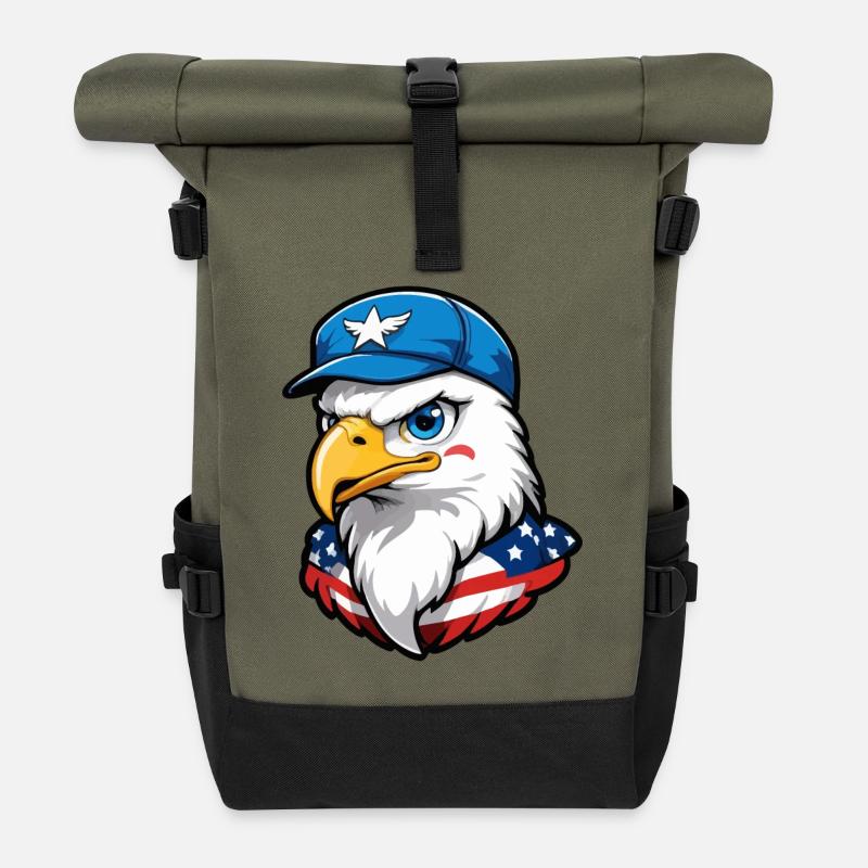 USA Flieger Adler - Rolltop Rucksack - Olive/Schwarz