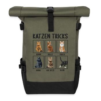 Katze Katzen Tricks lustiges Katzen - Rolltop Rucksack - Olive/Schwarz - Vorne