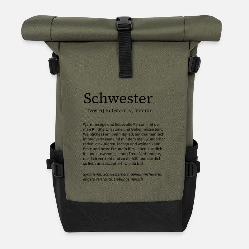 Schwester Definition Schwesterherz Spruch Geschenk - Rolltop Rucksack - Olive/Schwarz