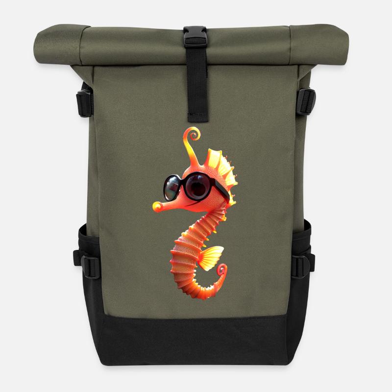 Seepferdchen Aquarist Angler Süßes Seepferdchen - Rolltop Rucksack - Olive/Schwarz