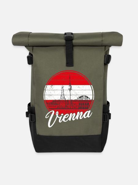 Wien Flagge - Rolltop Rucksack - Olive/Schwarz
