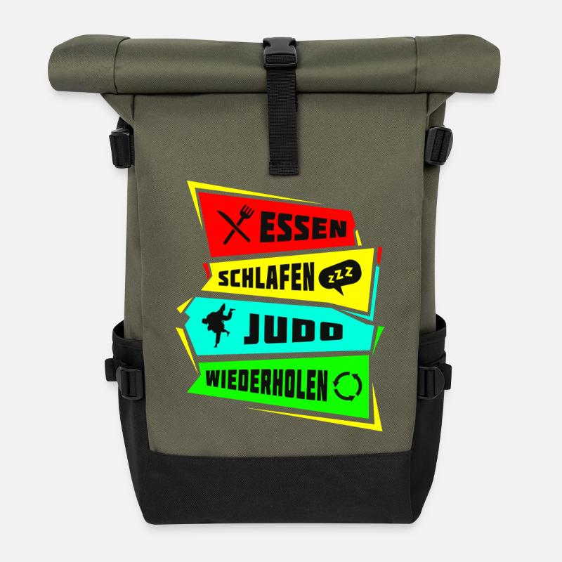 Essen Schlafen Judo wiederholen - Rolltop Rucksack - Olive/Schwarz