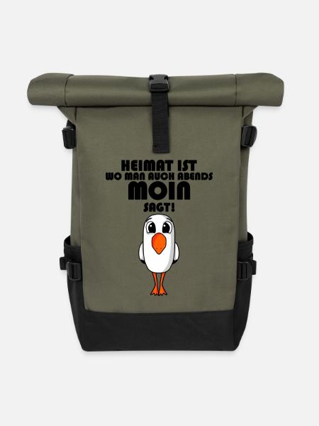 Sprüche Nordsee - Rolltop Rucksack - Olive/Schwarz