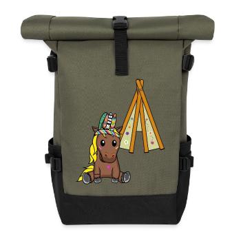 Hippie Tipi Poney Cheval Chevaux Hippies Enfants Enfant - Sac à dos roll top - olive/noir - Devant