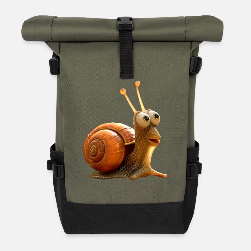 Snail Vineyard Snail Shell Snails - Roll Top Backpack - olive/black