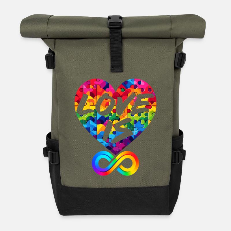 LIEBE IST UNENDLICH, LIEBESPUZZLE, LGBTQIA+ - Rolltop Rucksack - Olive/Schwarz