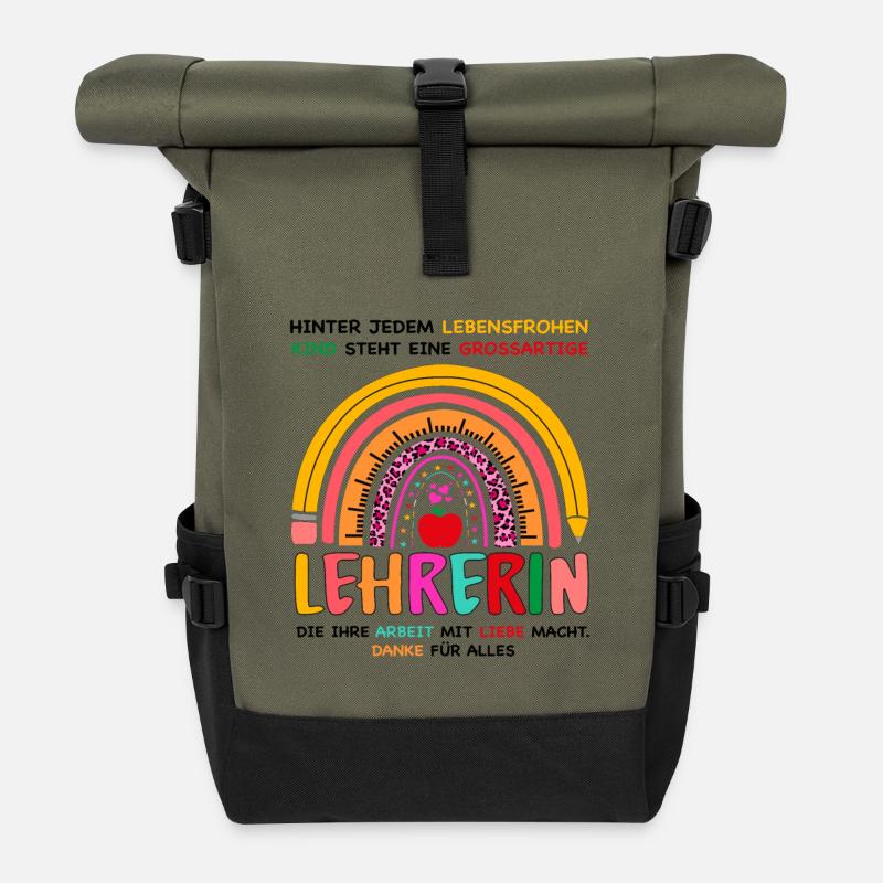 Lehrerin Spruch Geschenke Lehrerinnen Abschied - Rolltop Rucksack - Olive/Schwarz