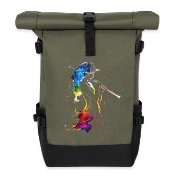 Joueur de flûte Retrowave - Sac à dos roll top - olive/noir - Devant