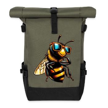 Bee with Sunglasses - Roll Top Backpack - olive/black - Front