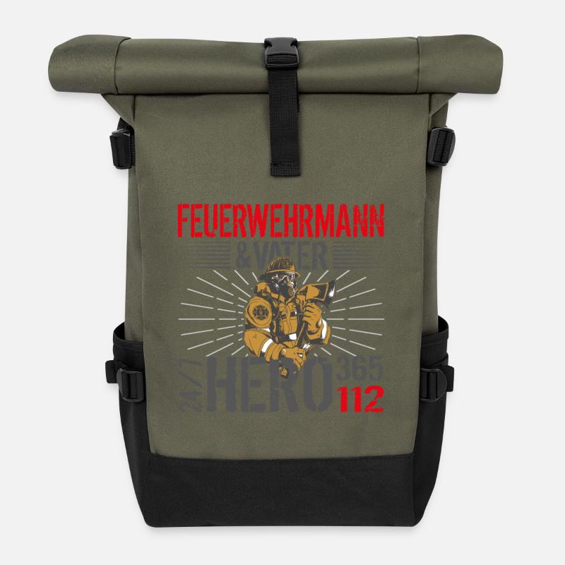 Feuerwehr Vater - Rolltop Rucksack - Olive/Schwarz