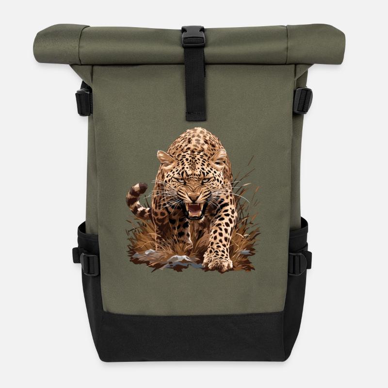 Leoparden Leopard - Rolltop Rucksack - Olive/Schwarz