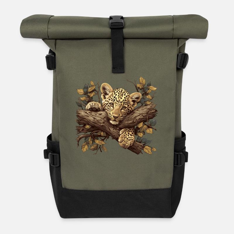 Leoparden Leopard - Rolltop Rucksack - Olive/Schwarz