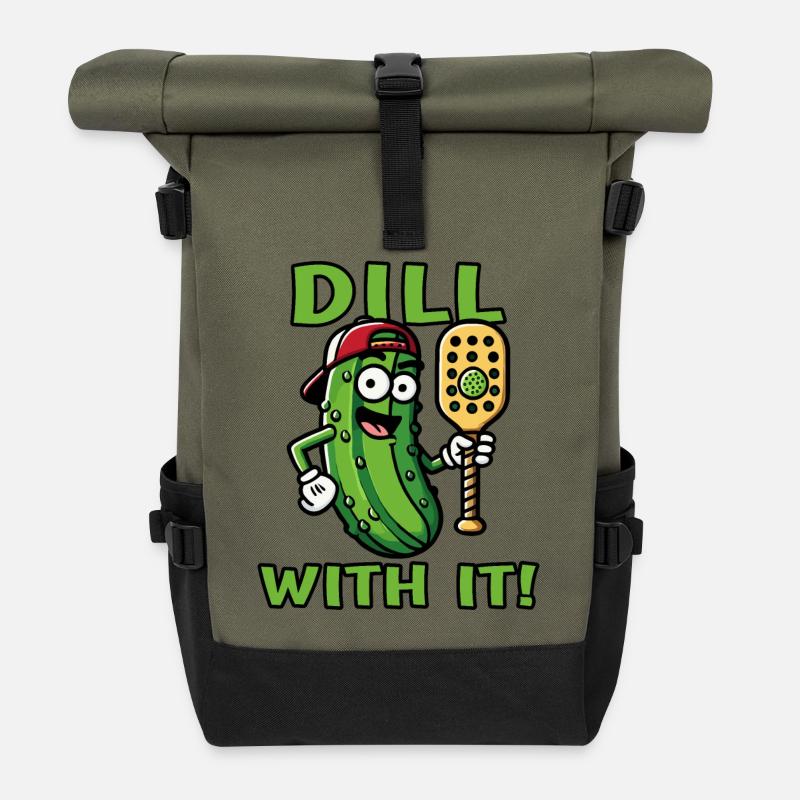 T-shirt de dessin animé de pickleball à l’aneth drôle - Sac à dos roll top - olive/noir