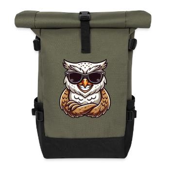 Coole Eule Sonnenbrille Grinsen Freude - Rolltop Rucksack - Olive/Schwarz - Vorne