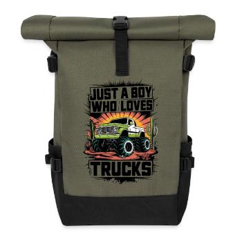 Yellow Tracker Monster Truck Design - Roll Top Backpack - olive/black - Front