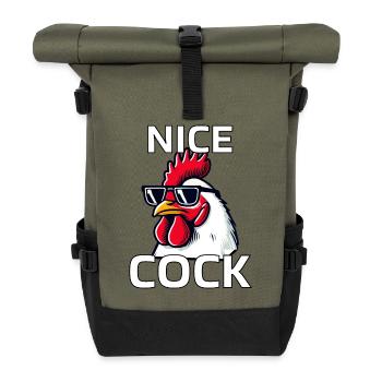 Nice Cock Funny Rooster Sunglasses Humor Gift - Roll Top Backpack - olive/black - Front