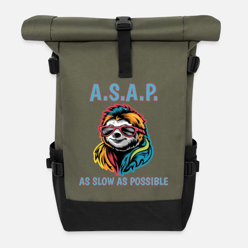 ASAP So langsam wie möglich Cool Sloth Fun Zitat - Rolltop Rucksack - Olive/Schwarz