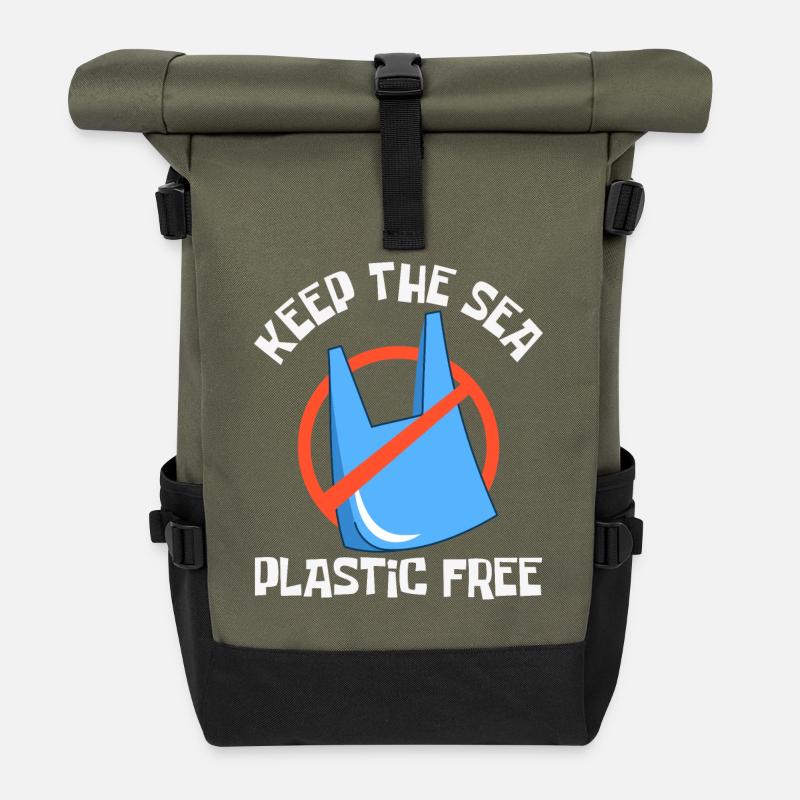 Bathing beach & sea plastic-free against pollution - Roll Top Backpack - olive/black