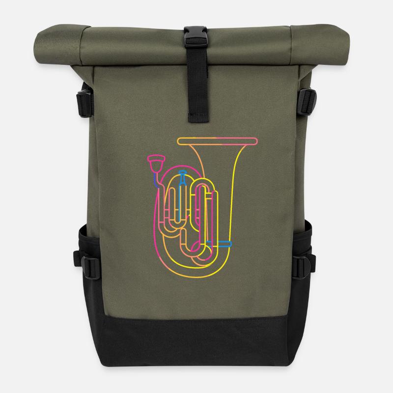 Tuba Zeichnung Retro - Rolltop Rucksack - Olive/Schwarz