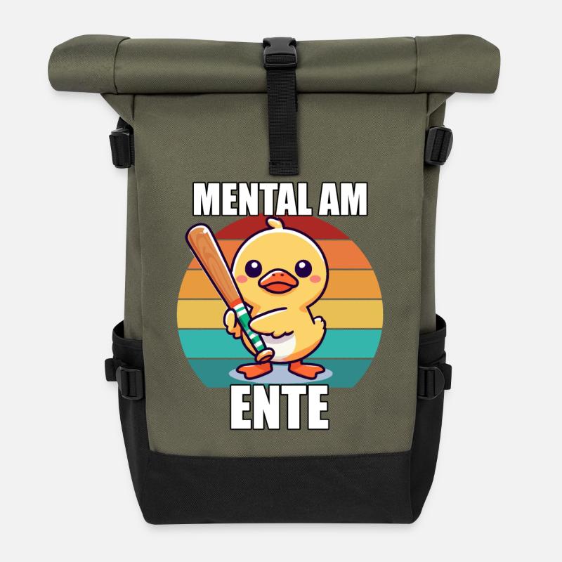 Mental Am Ende Süße Ente mit Schläger Retro - Rolltop Rucksack - Olive/Schwarz