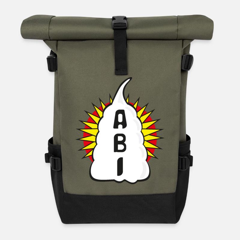 Sahne ABI mit Stern, ein lustiger Hingucker. - Rolltop Rucksack - Olive/Schwarz