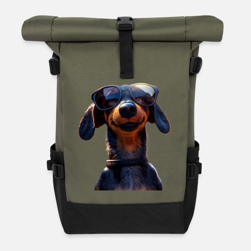 Dackel Dachshund Zwergdackel Dackelclub Teckel - Rolltop Rucksack - Olive/Schwarz