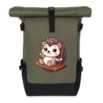 Süßer Igel schaukelt Spielplatz Cartoon Spiel - Rolltop Rucksack - Olive/Schwarz - Vorne