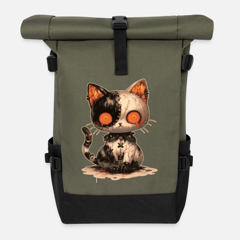 Kawaii Goth Cat Doll Gothic Puppe Katze Geschenk - Rolltop Rucksack - Olive/Schwarz
