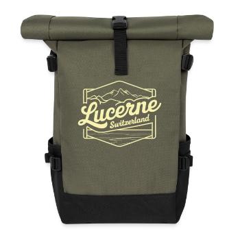 Lucerne Souvenir Schweiz Berge Motiv - Rolltop Rucksack - Olive/Schwarz - Vorne