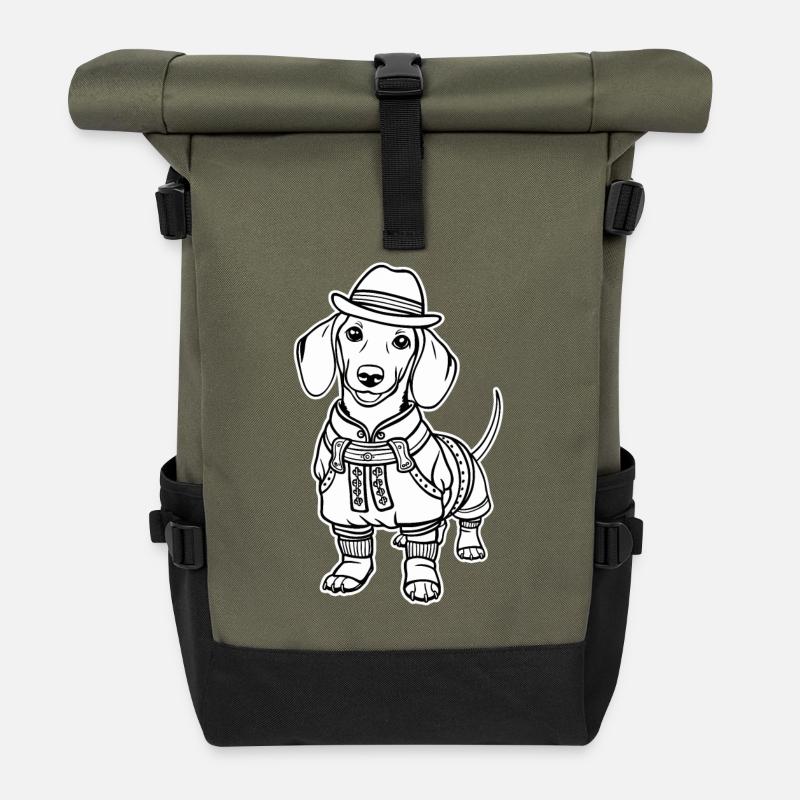 Dackel In Trachten Bayerischer Dackel - Rolltop Rucksack - Olive/Schwarz