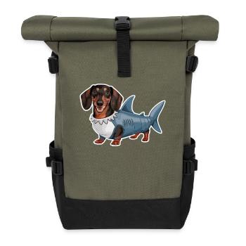 Dackel In Kostümen Lustiger Hai - Rolltop Rucksack - Olive/Schwarz - Vorne