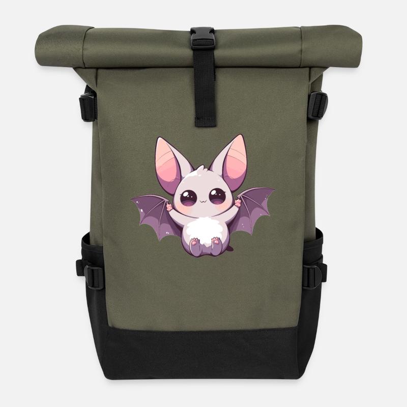 Bat Fledermäuse Fledermaus - Rolltop Rucksack - Olive/Schwarz