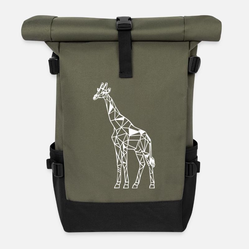 Geometrische Giraffe Kunstwerk - Rolltop Rucksack - Olive/Schwarz