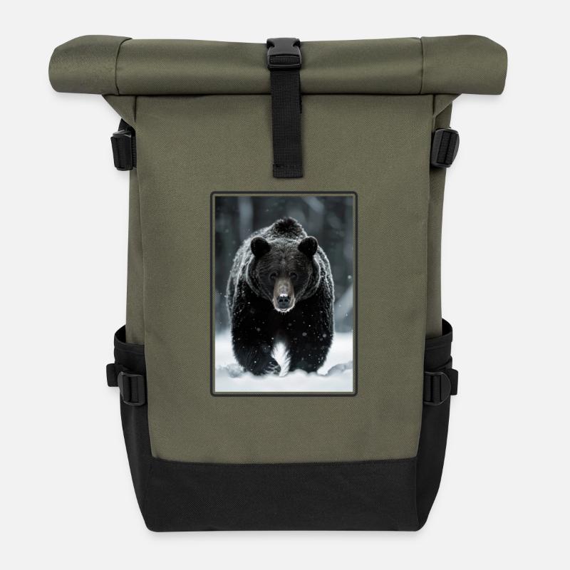 Bear Bären Bär - Rolltop Rucksack - Olive/Schwarz