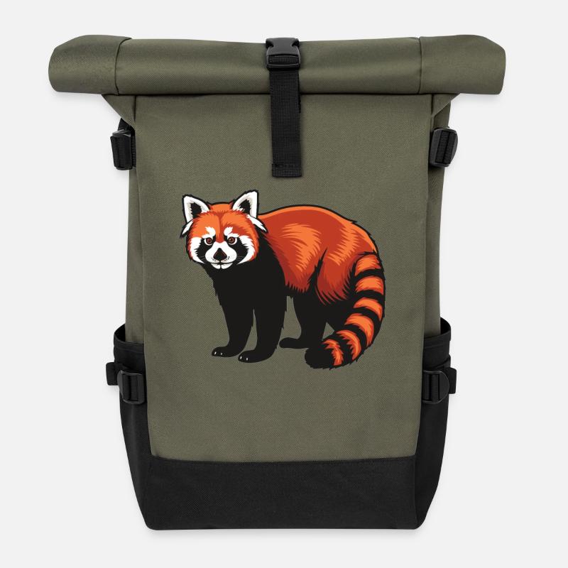 Red Panda Kleine Pandas Kleiner Roter Panda - Rolltop Rucksack - Olive/Schwarz
