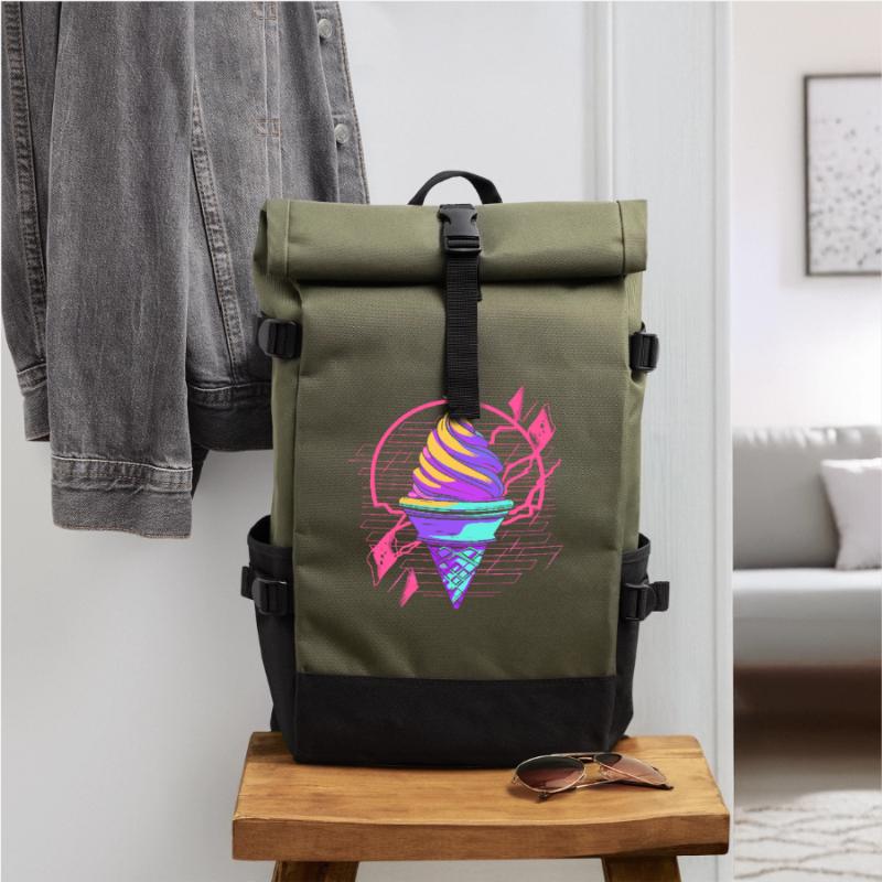 Cornet de crème glacée Synthwave Sac à dos roll top
