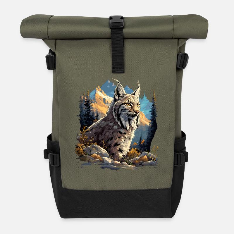 Lynx Luchse Luchs - Sac à dos roll top - olive/noir