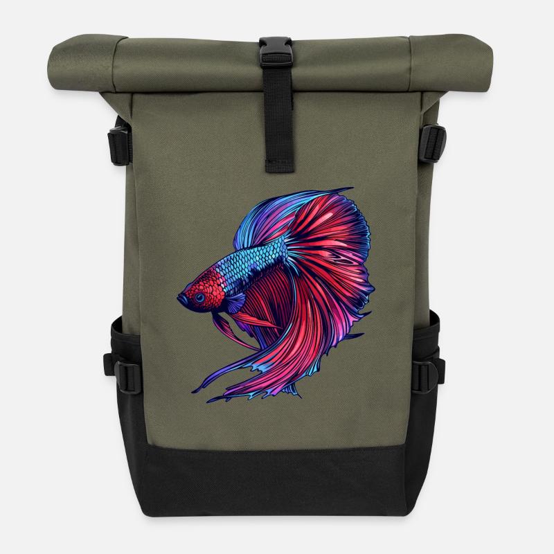 Bettas Betta Fisch Betta - Rolltop Rucksack - Olive/Schwarz