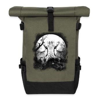 mystisch Wald Waldtiere Hirsche Hirsch Rehbock - Rolltop Rucksack - Olive/Schwarz - Vorne